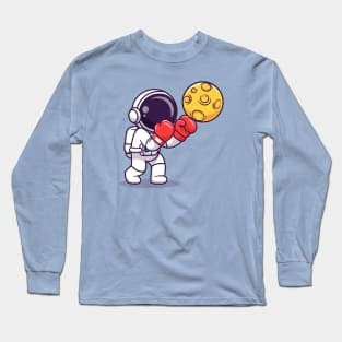 Cute Astronaut Boxing Moon Cartoon Long Sleeve T-Shirt